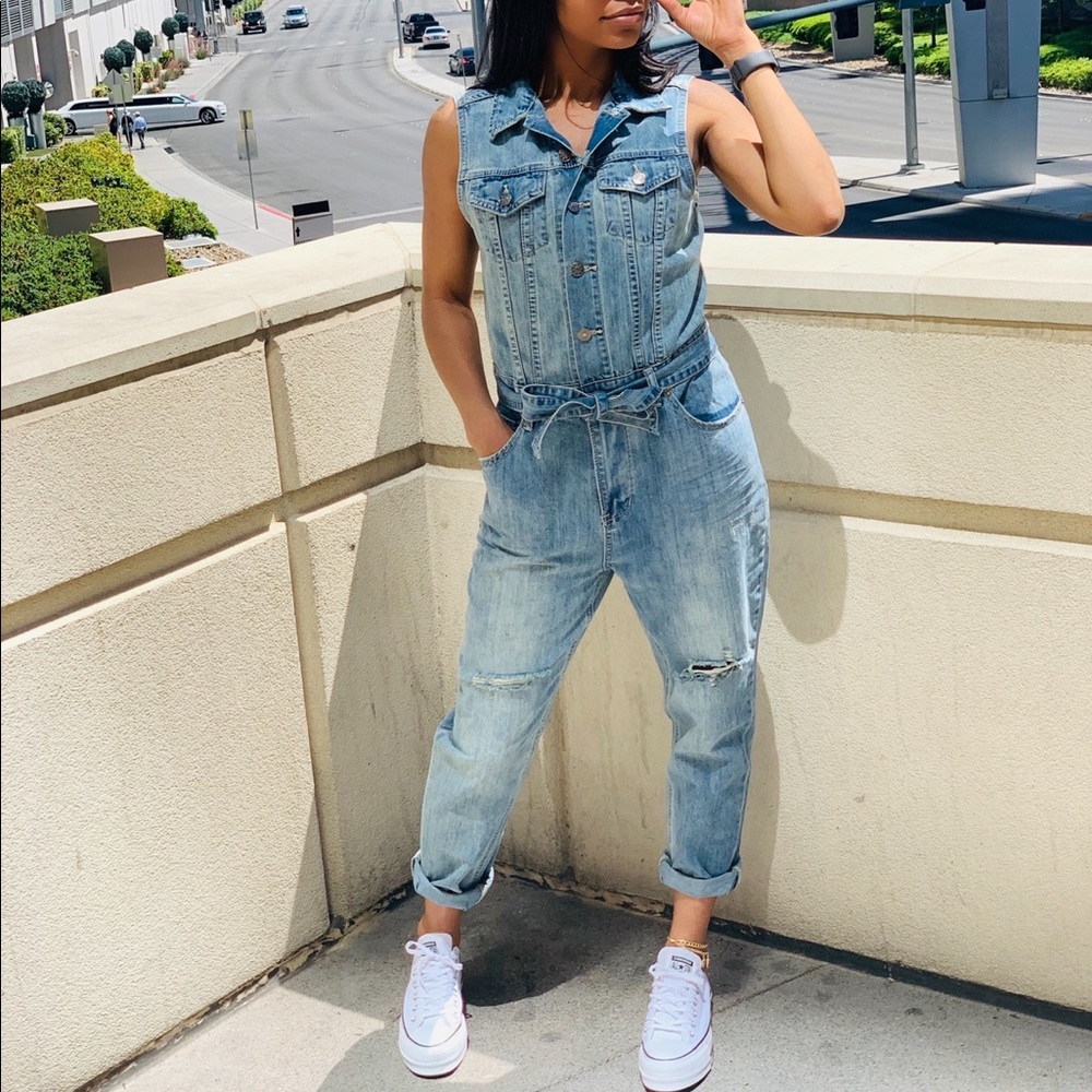 The Swank Life - Take Flight Denim Cropped Romper